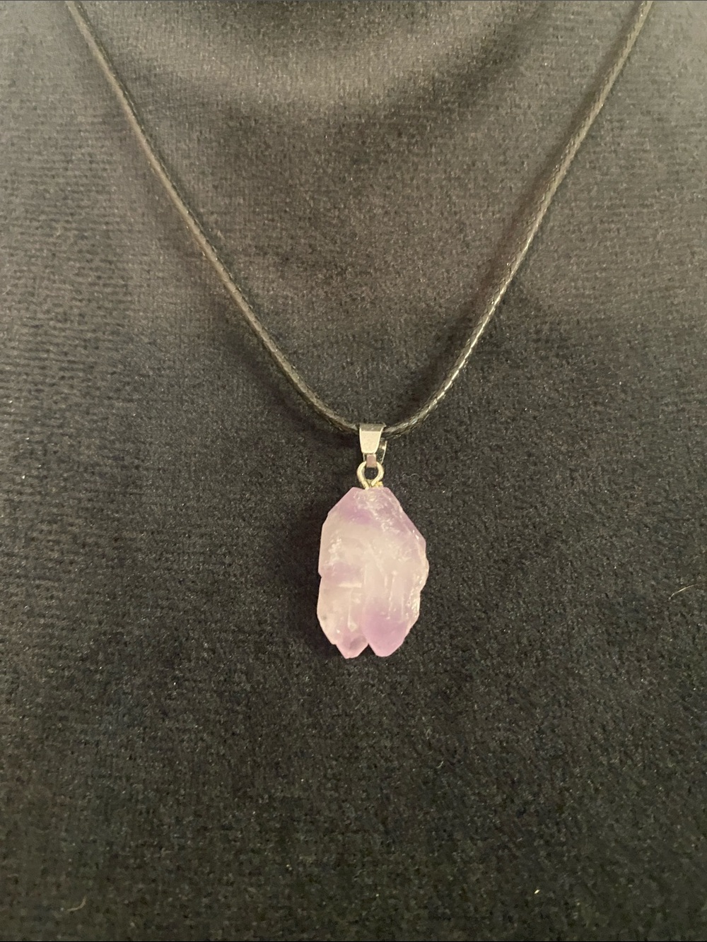 Raw Amethyst Crystal Pendant Necklace Black Cord Spiritual Healing Stone